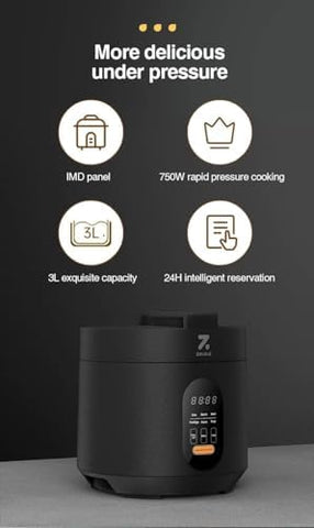 ZOLELE EP301 Multifunctional Electric Pressure Cooker Smart and Convenient 3L Capacity Timer Rice Cooker Digital Display With 10 Preset Cooking Functions, Keep Warm Function & Automatic Shut-Off-Black