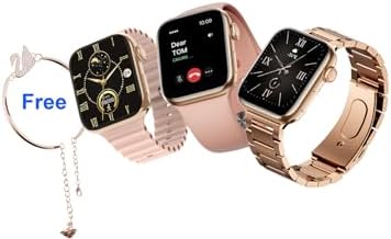 Generic Heino Teko Germany G9 Mini Smart Watch with 3 Strap Options, Wireless Charger and Phone Case Bundle, 41mm Display, Gold