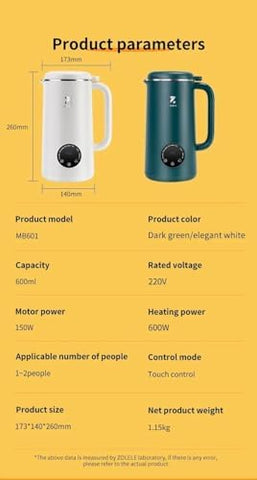 ZOLELE MB601 Multi-Funtional Juice Blender & Electric Kettle with 10 Stainless Steel Blades, 4 Blending Modes 600ml Capacity Makes Smoothies, Juices and Hot Water in Seconds and Easy to Clean - Green