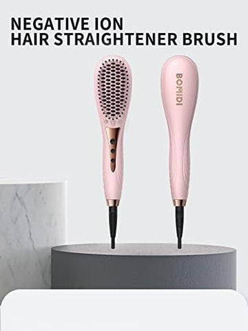 Bomidi HB1 Electric Hair Straightener Brush Multifunctional Hair Comb Quick Heat Hair Curler LED 6 Level Adjustable Temperature 40W - Pink