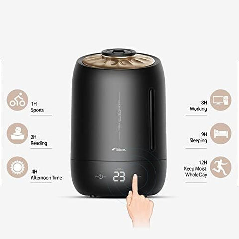 Deerma F600S Ultrasonic Humidifier Aromatherapy Oil Diffuser Three Gear Touch Temperature Intelligent Mist Maker Timing Function Intelligent Constant Humidity For Home and Office | 5L Capacity - Black