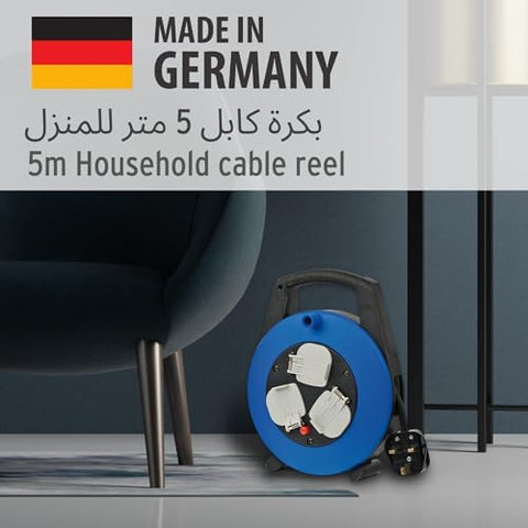 Brennenstuhl Vario Line 3-way socket cable box (5m extension cable, portable), small plastic cable reel box with carry handle, Made in Germany, Black, 5 Meters