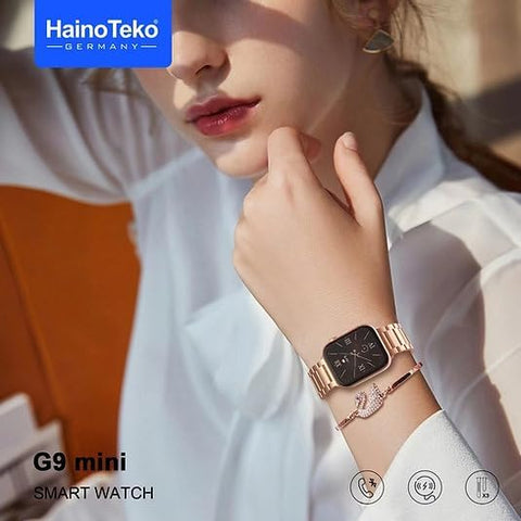Generic Heino Teko Germany G9 Mini Smart Watch with 3 Strap Options, Wireless Charger and Phone Case Bundle, 41mm Display, Gold