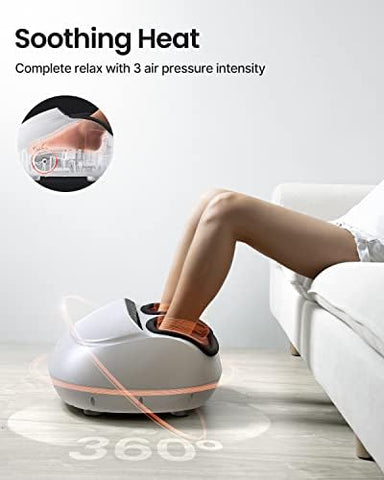 RENPHO Foot Massager Machine with Heat, Shiatsu Massager Deep Kneading, Air Compression - Panel Control (White)