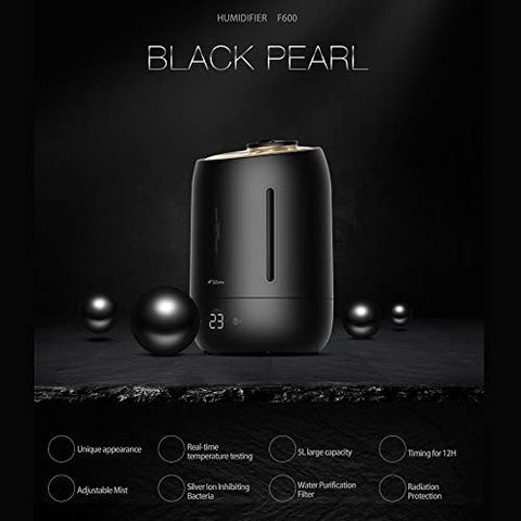 Deerma F600S Ultrasonic Humidifier Aromatherapy Oil Diffuser Three Gear Touch Temperature Intelligent Mist Maker Timing Function Intelligent Constant Humidity For Home and Office | 5L Capacity - Black