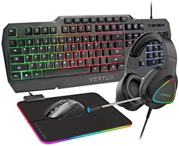 Vertux, Combo Pack 4-in-1 Gaming Backlit Anti-Ghosting Keyboard, Gaming Mouse 3600 dpi, RGB Mat, Headphones with Microphone, VertuKit