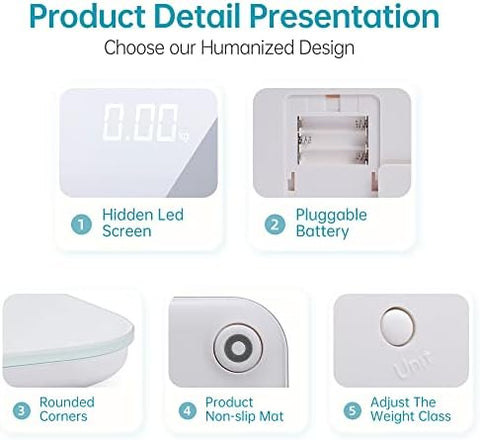 Bomidi W1 Smart Body Weight Scaling LED Digital Scale With High Precision Sensor Weight Scaling Real-Time Data Intelligent Analysis Triple A Battery - White