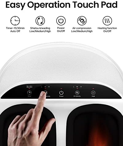 RENPHO Foot Massager Machine with Heat, Shiatsu Massager Deep Kneading, Air Compression - Panel Control (White)
