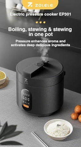 ZOLELE EP301 Multifunctional Electric Pressure Cooker Smart and Convenient 3L Capacity Timer Rice Cooker Digital Display With 10 Preset Cooking Functions, Keep Warm Function & Automatic Shut-Off-Black