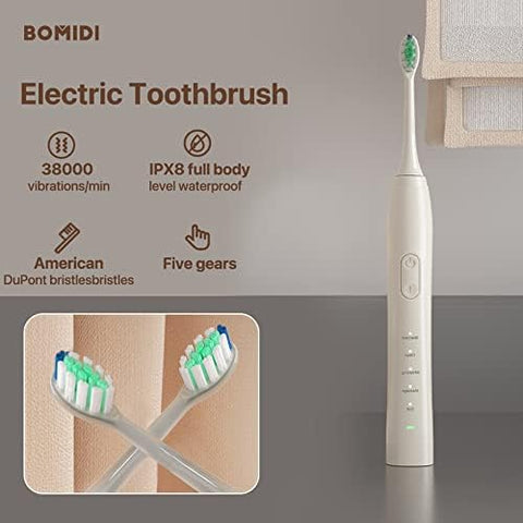 Bomidi TX5 Sonic Electric Toothbrush 38000 Vibration Rechargeable Toothbrush With Soft Bristle IPX8 Water Resistant Toothbrush DuPoint Brush Head - Blue