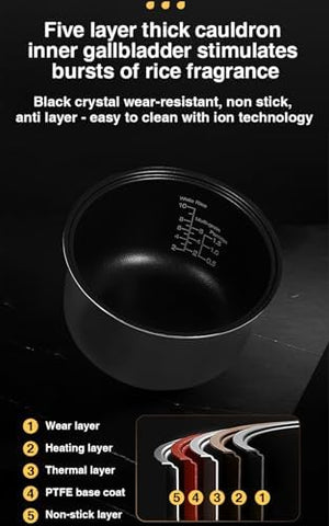 ZOLELE Smart Rice Cooker 5L ZB600 Smart Rice Cooker for Rice, Porridge, Soup, Stew, and More. With 16 Preset Cooking Functions, 24-Hour Timer, Keep Warm Function, and Non-Stick Inner Pot - Black