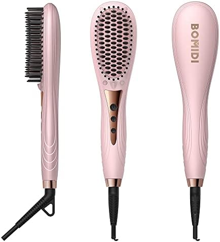 Bomidi HB1 Electric Hair Straightener Brush Multifunctional Hair Comb Quick Heat Hair Curler LED 6 Level Adjustable Temperature 40W - Pink