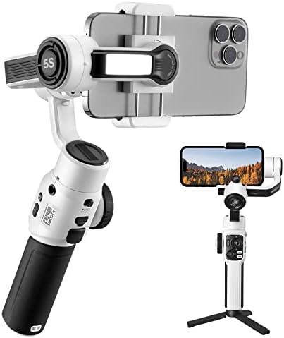 ZHIYUN Smooth 5S with Built in Light- 3-Axis Gimbal with Smart Follow Gimbal Stabilizer for iPhone 14/13/12/11 Pro Max X and Android Phone - White