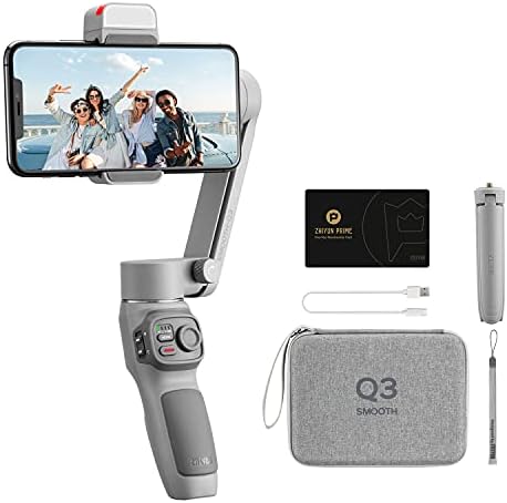 Zhiyun Smooth Q3 Combo, Handheld 3-Axis Smartphone Gimbal Stabilizer with Grip Tripod LED Fill Light Protective Case Foldable Phone for iPhone & Android