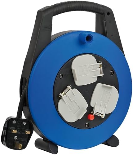 Brennenstuhl Vario Line 3-way socket cable box (5m extension cable, portable), small plastic cable reel box with carry handle, Made in Germany, Black, 5 Meters