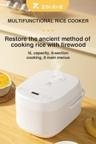 ZOLELE Smart Rice Cooker 5L ZB600 Smart Rice Cooker for Rice, Porridge, Soup, Stew, and More. With 16 Preset Cooking Functions, 24-Hour Timer, Keep Warm Function, and Non-Stick Inner Pot - Black