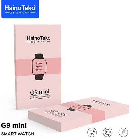 Generic Heino Teko Germany G9 Mini Smart Watch with 3 Strap Options, Wireless Charger and Phone Case Bundle, 41mm Display, Gold