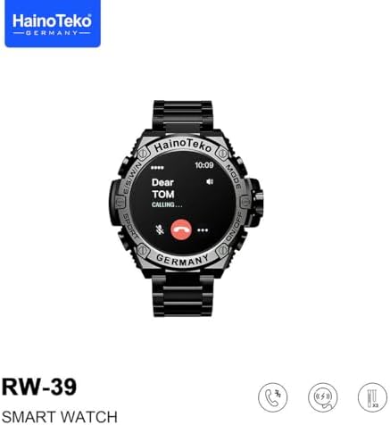 Haino Teko Germany RW39 Round Shape Large Screen AMOLED Display Smart Watch With 3 Pair Straps and Wireless Charger For Men's and Boys Black