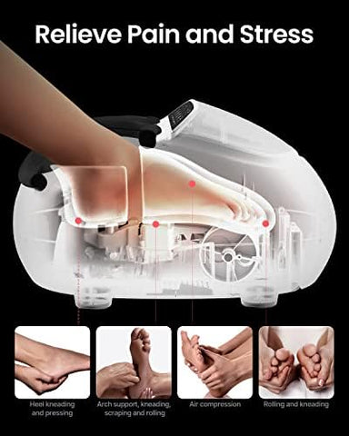 RENPHO Foot Massager Machine with Heat, Shiatsu Massager Deep Kneading, Air Compression - Panel Control (White)