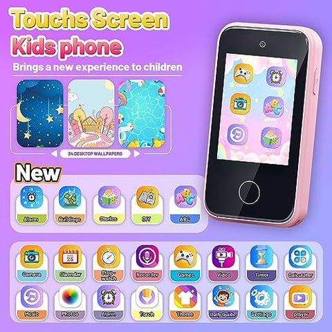 ERTYU Kids Smart Phone Toys for Girls Ages 3-7 with Dual Camera - Toddler Phone Toys with Learning Games, Travel Toys with MP3 Music Player for Birthday Gifts for 3 4 5 6 7 Year Old Kids (Pink1)