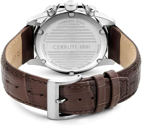 Cerruti 1881 Manciano Watch For Men Stainless Steel Dial With Leather Strap - 43 mm