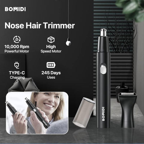 Bomidi NT1 2-in-1 Electric Nose Hair Trimmer & Eyebrow Trimmer High Speed Portable Hair Shaver Type-C Rechargeable Battery - Black
