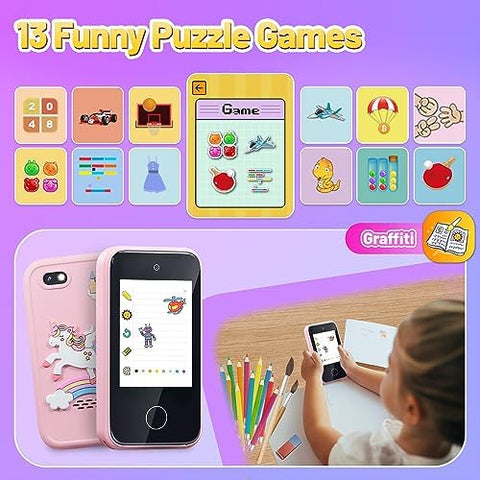 ERTYU Kids Smart Phone Toys for Girls Ages 3-7 with Dual Camera - Toddler Phone Toys with Learning Games, Travel Toys with MP3 Music Player for Birthday Gifts for 3 4 5 6 7 Year Old Kids (Pink1)