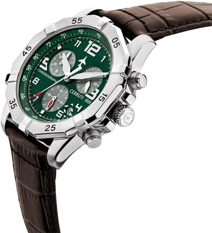 Cerruti 1881 Manciano Watch For Men Stainless Steel Dial With Leather Strap - 43 mm