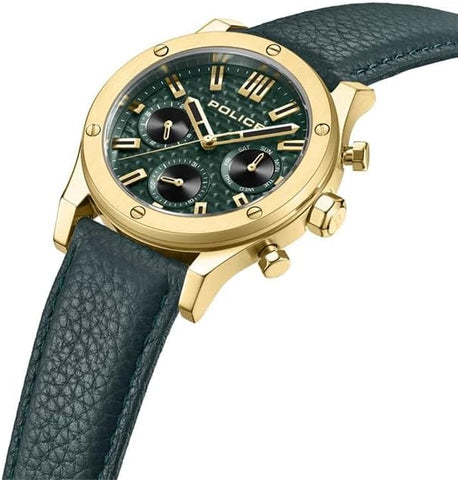 POLICE - Polysh Watch For Men Green Dial Green Leather Strap - PEWJF0006202