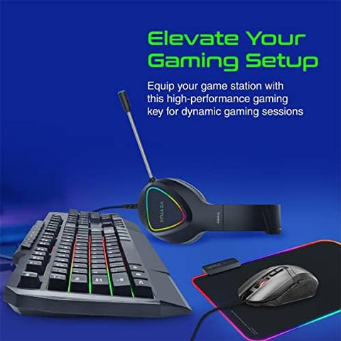 Vertux, Combo Pack 4-in-1 Gaming Backlit Anti-Ghosting Keyboard, Gaming Mouse 3600 dpi, RGB Mat, Headphones with Microphone, VertuKit