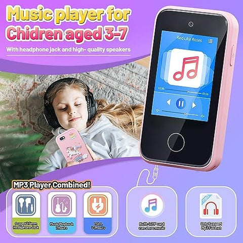 ERTYU Kids Smart Phone Toys for Girls Ages 3-7 with Dual Camera - Toddler Phone Toys with Learning Games, Travel Toys with MP3 Music Player for Birthday Gifts for 3 4 5 6 7 Year Old Kids (Pink1)