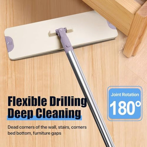 ZOLELE FM01 Mop Dirt Separation And Washing Integrated Wet And Dry Mop Easy To Use and Store Cleaning Tool For Home With 3 Gears Dry Wet Adjustments, Sewage Seperation and Microfiber Cloth Mop - White