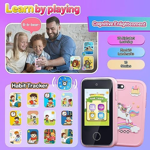 ERTYU Kids Smart Phone Toys for Girls Ages 3-7 with Dual Camera - Toddler Phone Toys with Learning Games, Travel Toys with MP3 Music Player for Birthday Gifts for 3 4 5 6 7 Year Old Kids (Pink1)