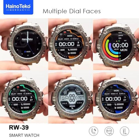 Haino Teko Germany RW39 Round Shape Large Screen AMOLED Display Smart Watch With 3 Pair Straps and Wireless Charger For Men's and Boys Black