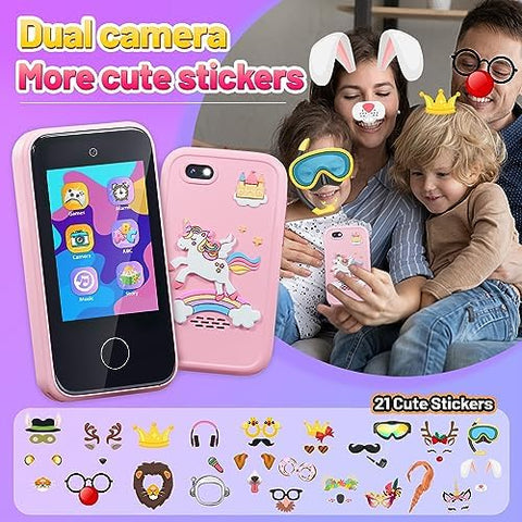 ERTYU Kids Smart Phone Toys for Girls Ages 3-7 with Dual Camera - Toddler Phone Toys with Learning Games, Travel Toys with MP3 Music Player for Birthday Gifts for 3 4 5 6 7 Year Old Kids (Pink1)