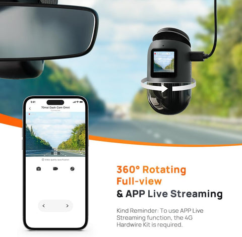 70mai Dash Cam Omni,360° Rotating, Superior Night Vision,Time-Lapse Recording,24H Parking Mode,AI Motion Detection,1080P Full HD, Built-in GPS, App Control (64GB eMMC Storage, Black)