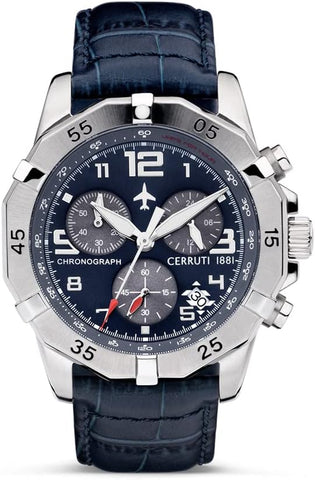 Cerruti 1881 Manciano Watch For Men Stainless Steel Dial With Leather Strap - 43 mm