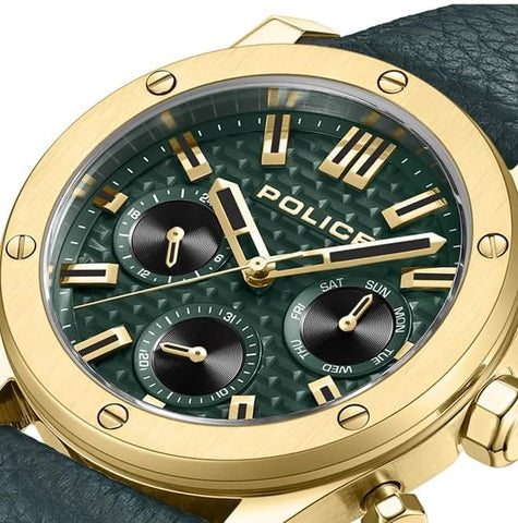 POLICE - Polysh Watch For Men Green Dial Green Leather Strap - PEWJF0006202
