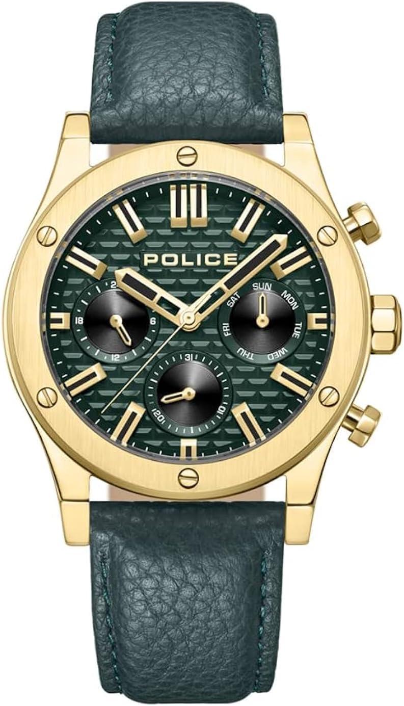 POLICE - Polysh Watch For Men Green Dial Green Leather Strap - PEWJF0006202