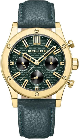 POLICE - Polysh Watch For Men Green Dial Green Leather Strap - PEWJF0006202