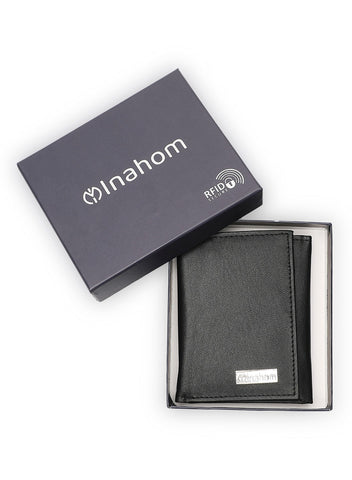 Inahom Inahom Tri-Fold Organised Wallet Flat Nappa Genuine and Smooth Leather Upper IM2021XDA0005-001-Black