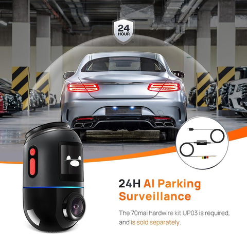 70mai Dash Cam Omni,360° Rotating, Superior Night Vision,Time-Lapse Recording,24H Parking Mode,AI Motion Detection,1080P Full HD, Built-in GPS, App Control (64GB eMMC Storage, Black)