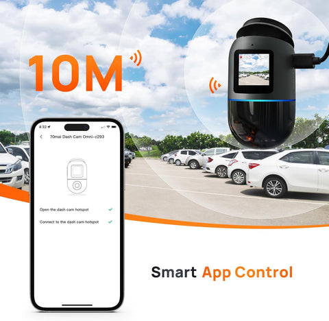 70mai Dash Cam Omni,360° Rotating, Superior Night Vision,Time-Lapse Recording,24H Parking Mode,AI Motion Detection,1080P Full HD, Built-in GPS, App Control (64GB eMMC Storage, Black)