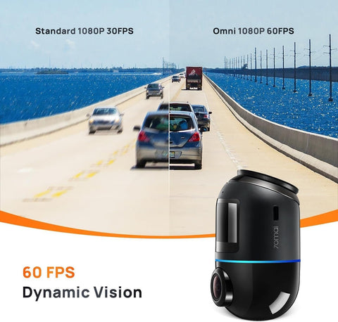 70mai Dash Cam Omni,360° Rotating, Superior Night Vision,Time-Lapse Recording,24H Parking Mode,AI Motion Detection,1080P Full HD, Built-in GPS, App Control (64GB eMMC Storage, Black)