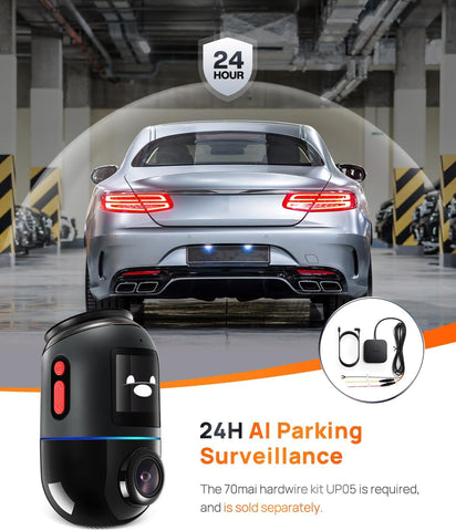 70mai Dash Cam Omni,360° Rotating, Superior Night Vision,Time-Lapse Recording,24H Parking Mode,AI Motion Detection,1080P Full HD, Built-in GPS, App Control (64GB eMMC Storage, Black)