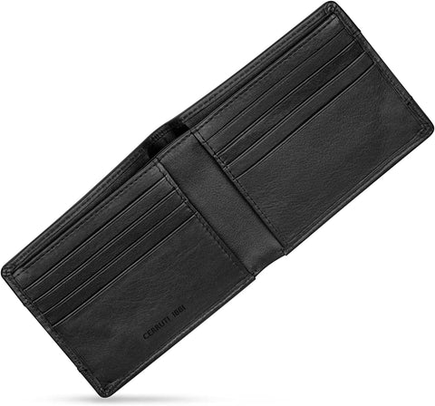CERRUTI MENS LEATHER WALLET IN CROCO & PLAIN 110X90MM, BLACK
