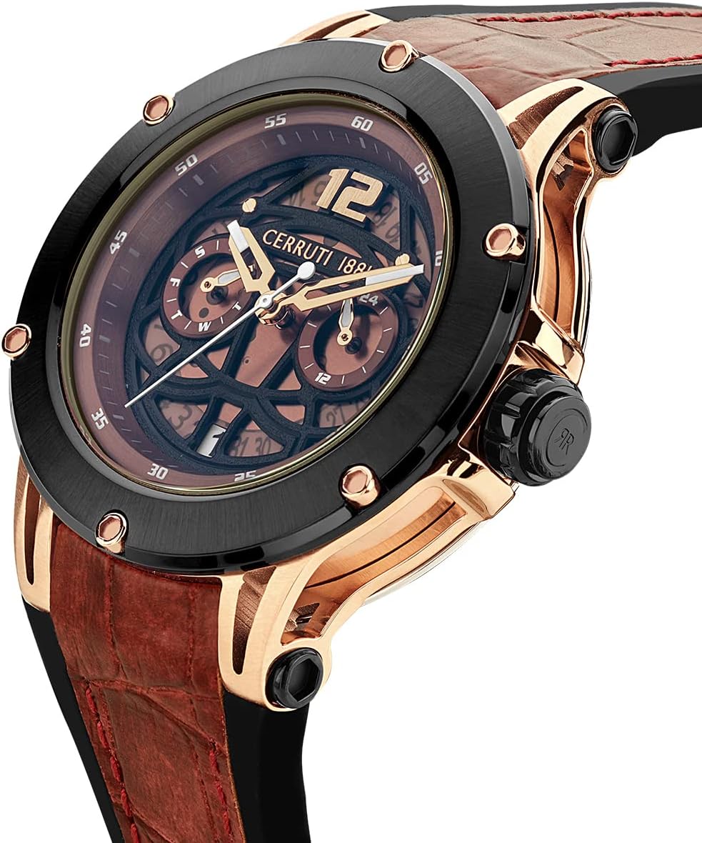 Cerruti 1881 Velletri Mens Round Shape Leather Band Analog Wrist Watch 53 mm