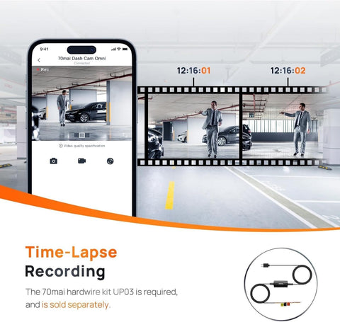 70mai Dash Cam Omni,360° Rotating, Superior Night Vision,Time-Lapse Recording,24H Parking Mode,AI Motion Detection,1080P Full HD, Built-in GPS, App Control (64GB eMMC Storage, Black)
