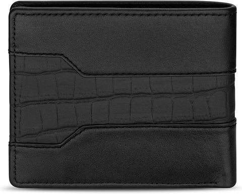 CERRUTI MENS LEATHER WALLET IN CROCO & PLAIN 110X90MM, BLACK