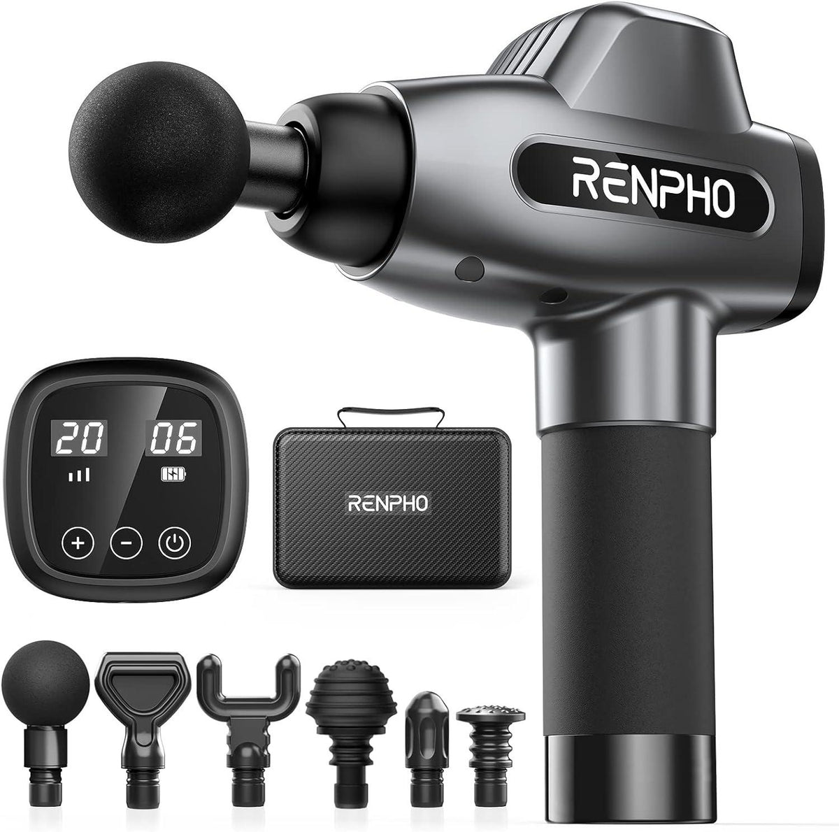 RENPHO Percussion Massage Gun, Professional Powerful, 20 Speeds with 6 Massage Heads